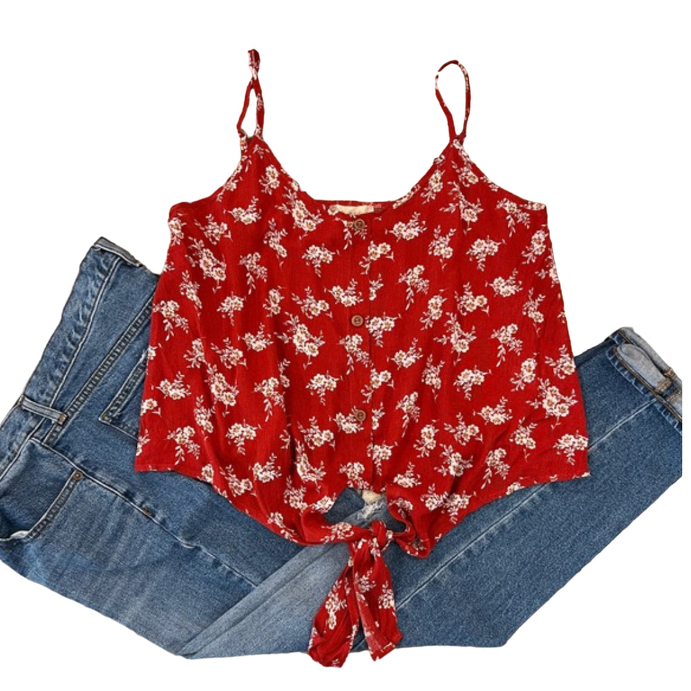 NWT Altar'd State Rust/Red & Ivory Floral Tie Front Tank Top